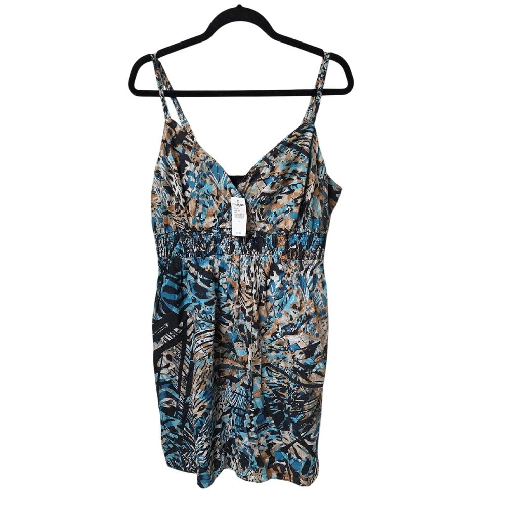 Lane Bryant Ruched Tan & Black Abstract Print Mini Dress Womens Plus Size 16 NWT